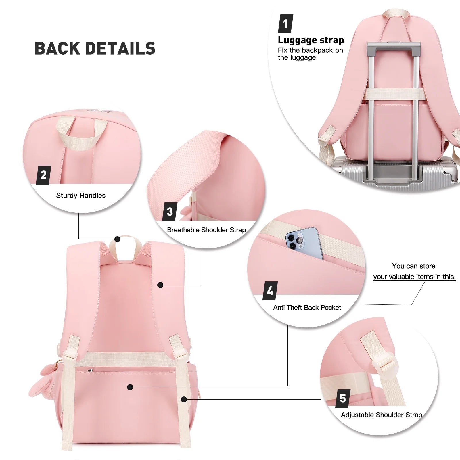 17" Travel Backpack Carry on Laptop Backpack Overnight Bag Weekender Bag Casual Daypack for Women Men College - Pink