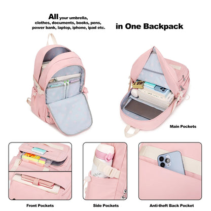 17" Travel Backpack Carry on Laptop Backpack Overnight Bag Weekender Bag Casual Daypack for Women Men College - Pink