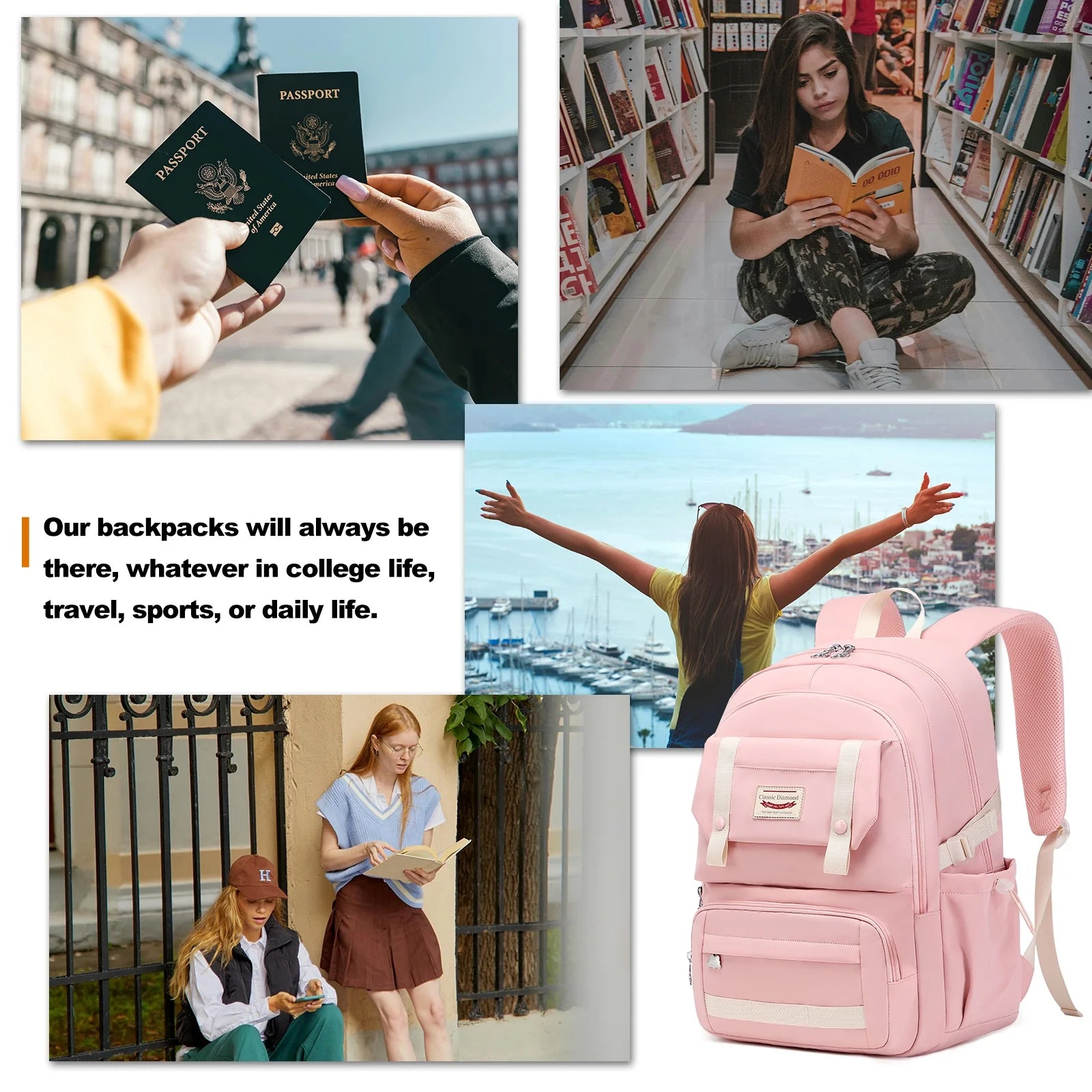 17" Travel Backpack Carry on Laptop Backpack Overnight Bag Weekender Bag Casual Daypack for Women Men College - Pink